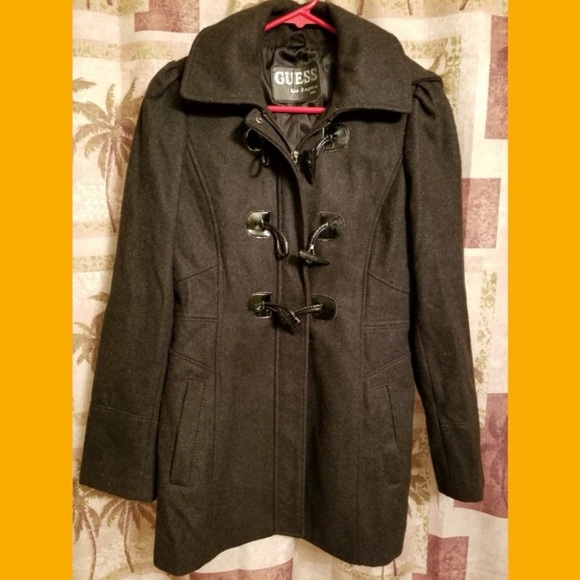 Guess Jackets & Blazers - GUESS Hooded Peacoat Jacket Size Small Wool Blend Charcoal Black